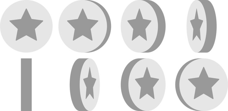 Basic 8-frame Rotating Silver Coin Sprite Sheet with Star for Sprite Animation in Games and App UI. Vector Image.