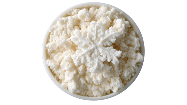 White snowflake on isolated white powder in bowl on transparent background