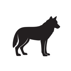 Obraz premium Silhouette of Standing Wolf in Side View on White Background