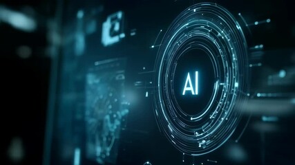 Digital display with AI concept icon and network connections. Artificial intelligence interface visualization for data analysis and innovation technology video footage. - Powered by Adobe