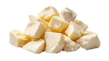 Cocoa butter chunks isolated on transparent background with natural creamy texture and color
