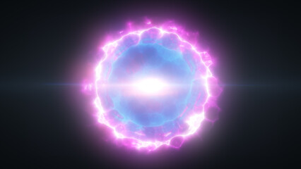Glowing purple-blue energy sphere with soft light waves and a dreamy sci-fi ambiance against a dark background
