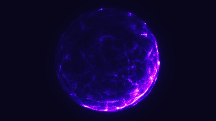 Bright magenta glowing plasma sphere radiating energy and digital texture