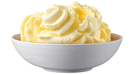 Whipped butter isolated transparent background white bowl with creamy texture and soft swirls