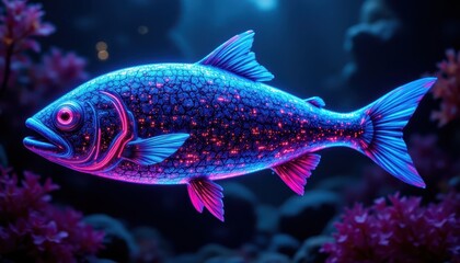 Fototapeta premium Mesmerizing neon fish, a glowing spectacle in the deep blue