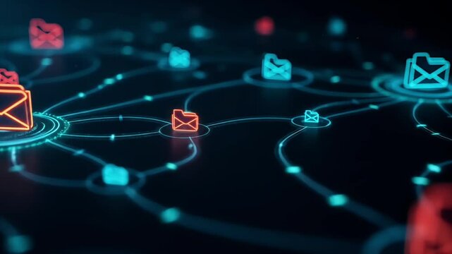 Futuristic Digital Data Grid – Perfect for Cybersecurity Videos, Cloud Computing Demos, AI Interfaces, File Sharing Intros, or Tech Explainer Projects - Powered by Adobe