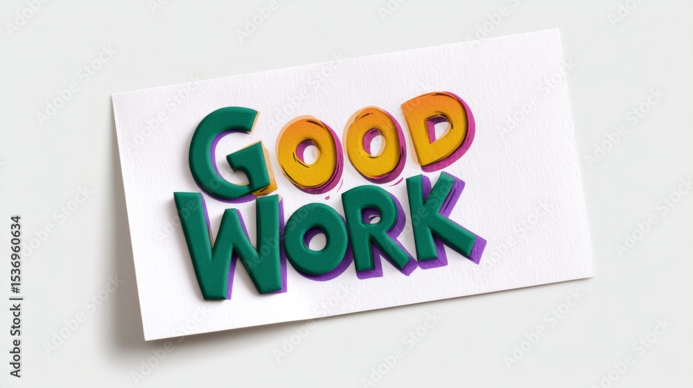 Poster good work is a phrase that is written in a colorful font on a white background. the font is bold and