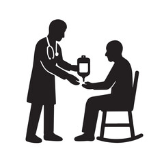 Doctor Handing Blood Bag to Patient in Silhouette Vector Art