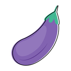 Vector illustration of purple eggplant with green stem.