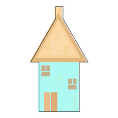Vector illustration of cute house with triangular roof and windows.