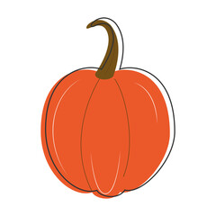 Vector illustration of orange pumpkin with brown stem.