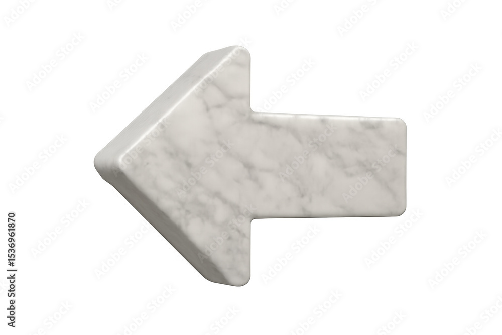 Poster 3d rendering of a white marble left arrow pointing on transparent background, perfect for indicating