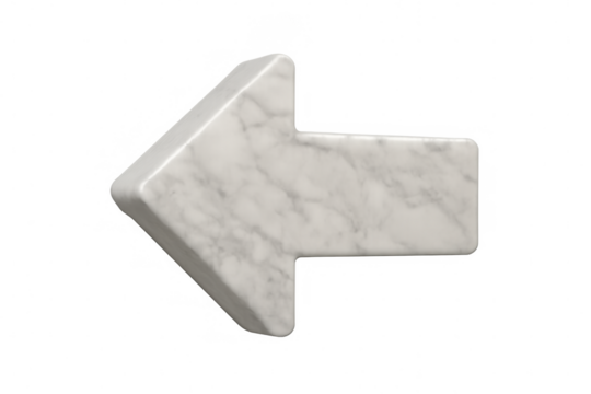 3d rendering of a white marble left arrow pointing on transparent background, perfect for indicating direction or choice