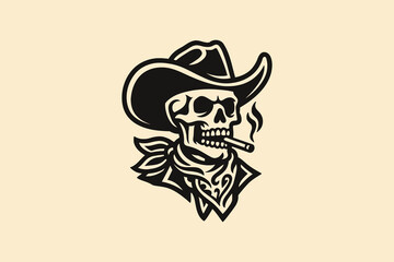Cowboy skull with cigar, bold vintage engraving vector illustration