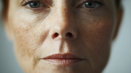 Obraz premium Closeup Mature Woman Face Skin Texture Freckles Wrinkles
