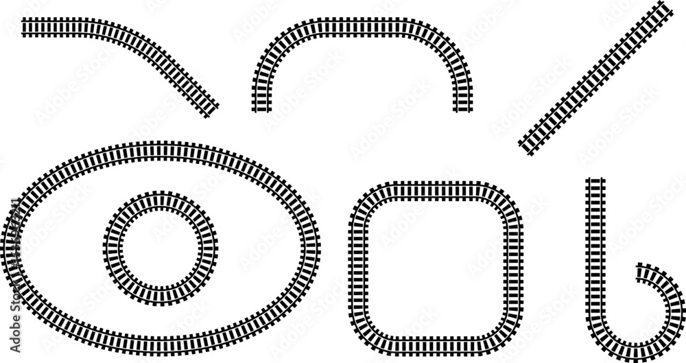 Poster railway train track vector route. rail line, subway map, and railroad elements for game ui and graph