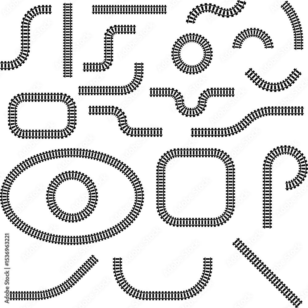 Poster railway train track vector route. rail line, subway map, and railroad elements for game ui and graph