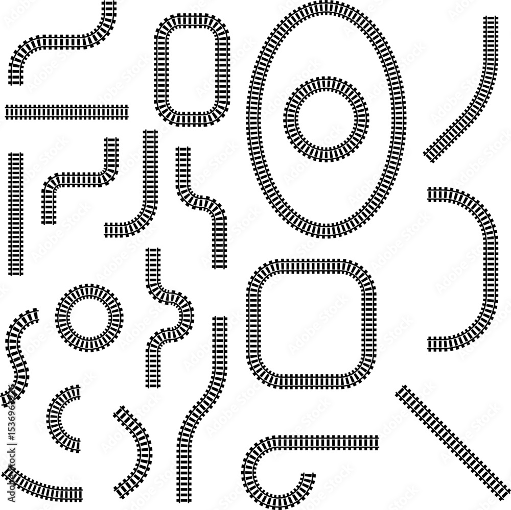 Poster railway train track vector route. rail line, subway map, and railroad elements for game ui and graph