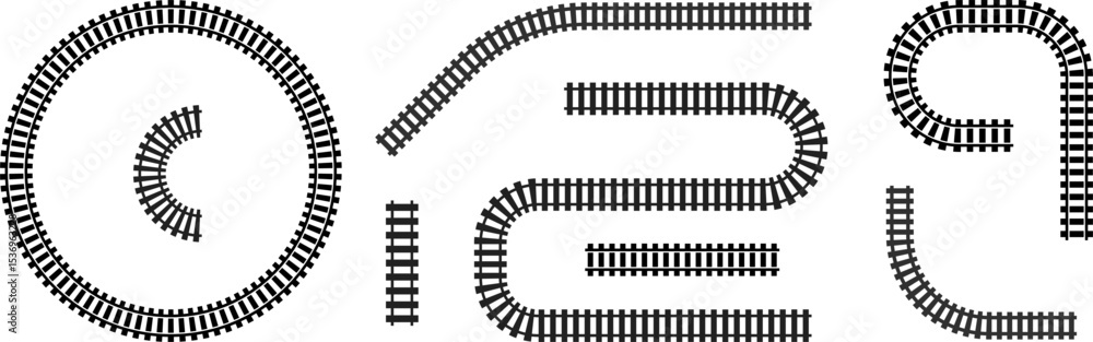 Poster railway train track vector route. rail line, subway map, and railroad elements for game ui and graph