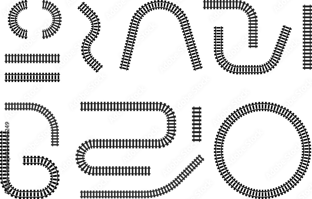 Poster railway train track vector route. rail line, subway map, and railroad elements for game ui and graph