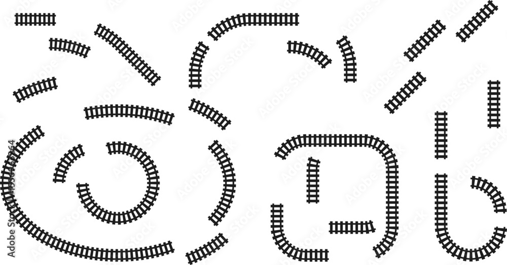 Poster railway train track vector route. rail line, subway map, and railroad elements for game ui and graph