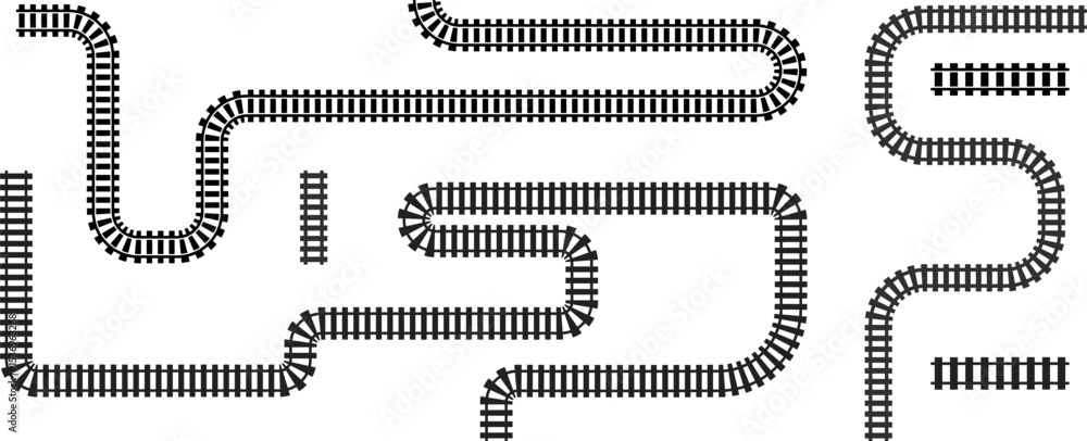 Poster railway train track vector route. rail line, subway map, and railroad elements for game ui and graph