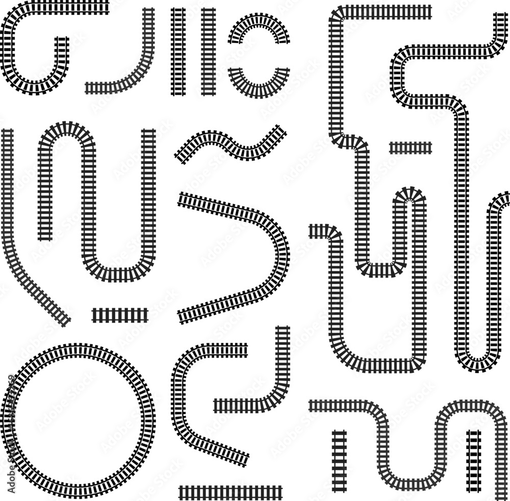 Poster railway train track vector route. rail line, subway map, and railroad elements for game ui and graph