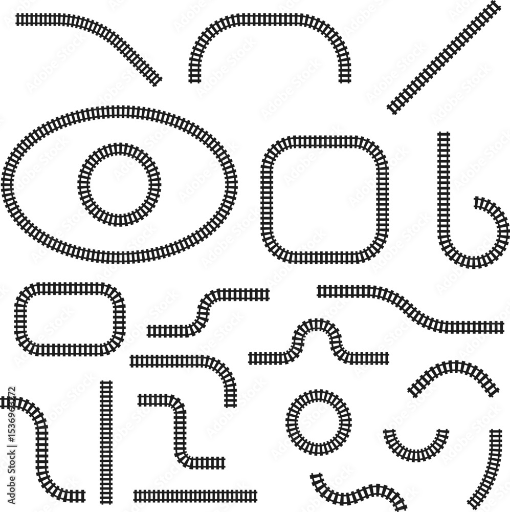 Poster railway train track vector route. rail line, subway map, and railroad elements for game ui and graph