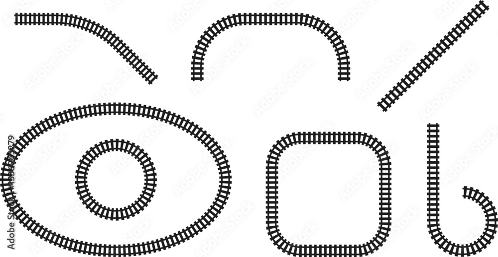 Poster railway train track vector route. rail line, subway map, and railroad elements for game ui and graph
