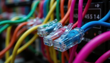 Colorful wires, a vibrant abstract closeup of tangled connections