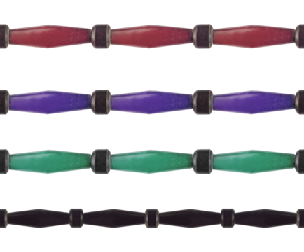 Seamless isolated photo of various colored plastic ornate straps on white background.