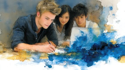 Couple collaborating on paper, shared writing and idea development couple