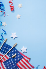 USA Independence day vertical background. USA flags with copy space