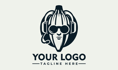 Cool banana character logo design, wearing headphones and sunglasses.