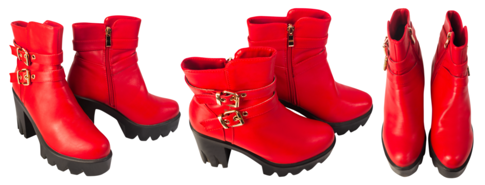 Isolated photo of red leather high heeled woman boots on white background.
