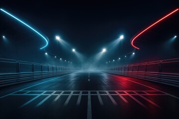 Neon lit race track night foggy atmosphere