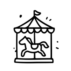 Obraz premium Playful vector illustration of a carousel horse, capturing nostalgic fairground vibes. Perfect for children's themes, carnivals, and festive designs. Black and white line art for versatile use.