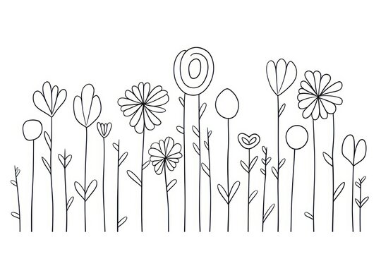Minimal illustration of flowers drawing sketch pattern.