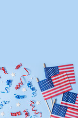 USA flags for Independence day vertical background with copy space