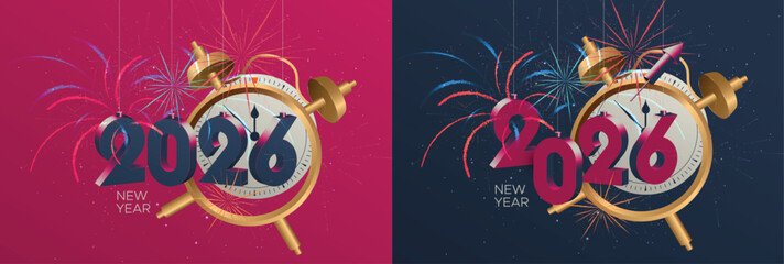 2026 New Year Countdown Celebration with Fireworks, Clock, and Festive Party Design
