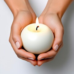 Round White Candle Held Between Gentle Hands with Soft Light in Serene Setting