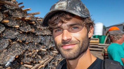 Sawdust Covered Young Man Portrait Outdoors