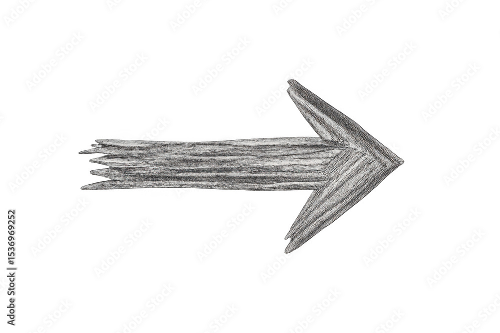 Poster wooden arrow sketch pointing directionally, symbolizing navigation with minimalist design on clean t