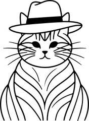 Cute Abstract Cat with Hat – Playful Vector Line Art Drawing