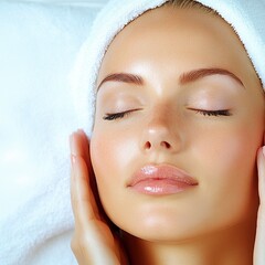 Serene Woman Receiving Facial Treatment, Soft Lighting, Close up