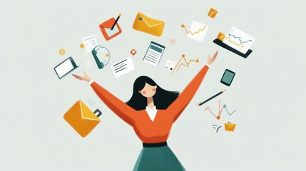 Woman surrounded by office supplies