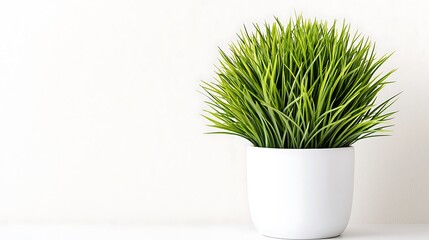 Lush Green Artificial Grass Plant in a Modern White Pot Perfect for Home or Office Decor