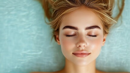 Serene Woman with Glitter Adornment in Teal Water