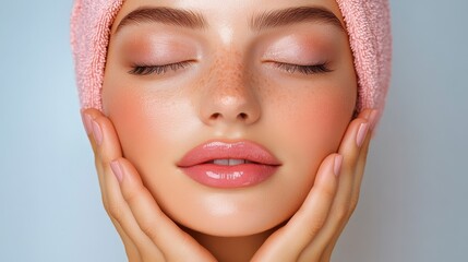 Serene Woman with Shimmering Pink and Gold Glitter on Face
