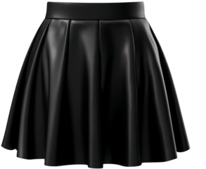 Elegant Black Leather Pleated Skirt on Transparent Background for Women's Fashion and Stylish Outfits